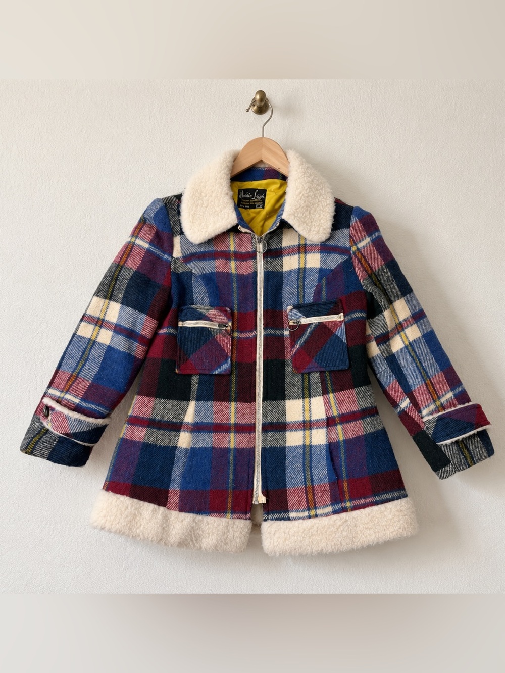 Vintage 1960s Debbie Leigh Plaid Sherpa Trim Coat S/M